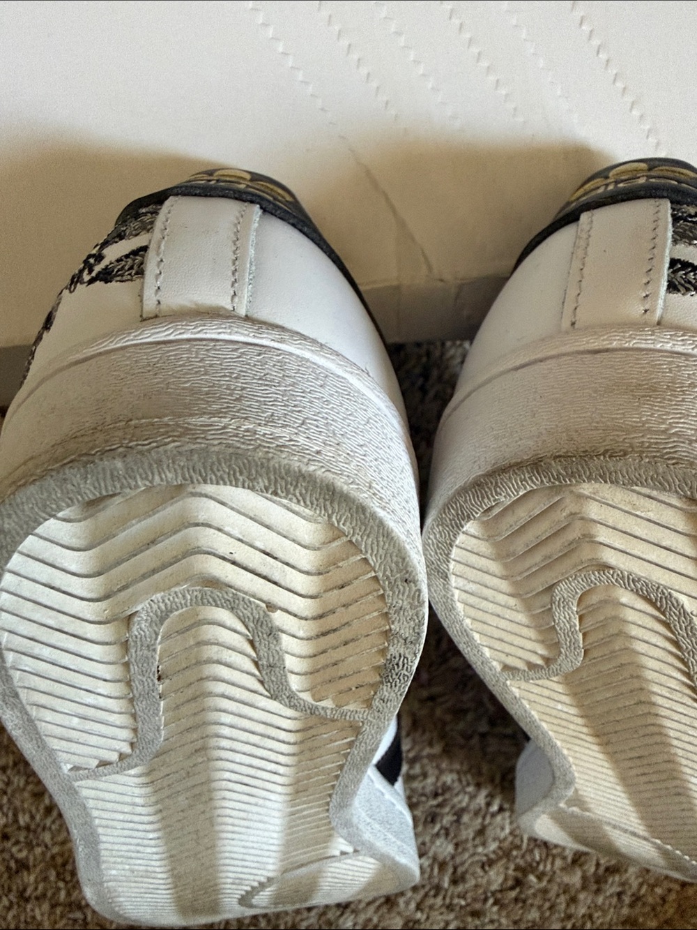 adidas White Leather Sneakers with Black Stripes & Floral Detail - Picture 10 of 12